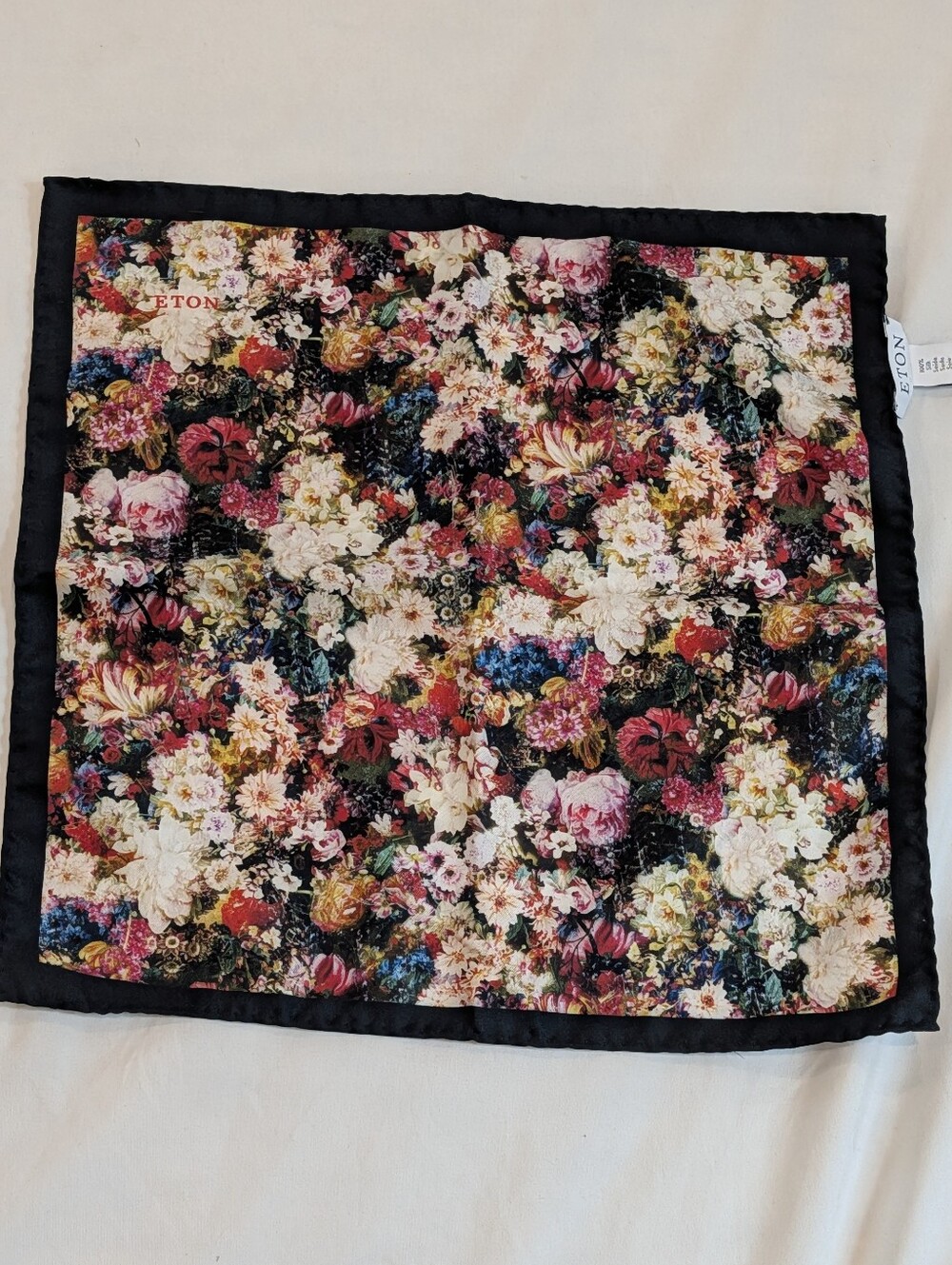 Eton Silk Floral Pocket Square - Black Pink Red Blue White